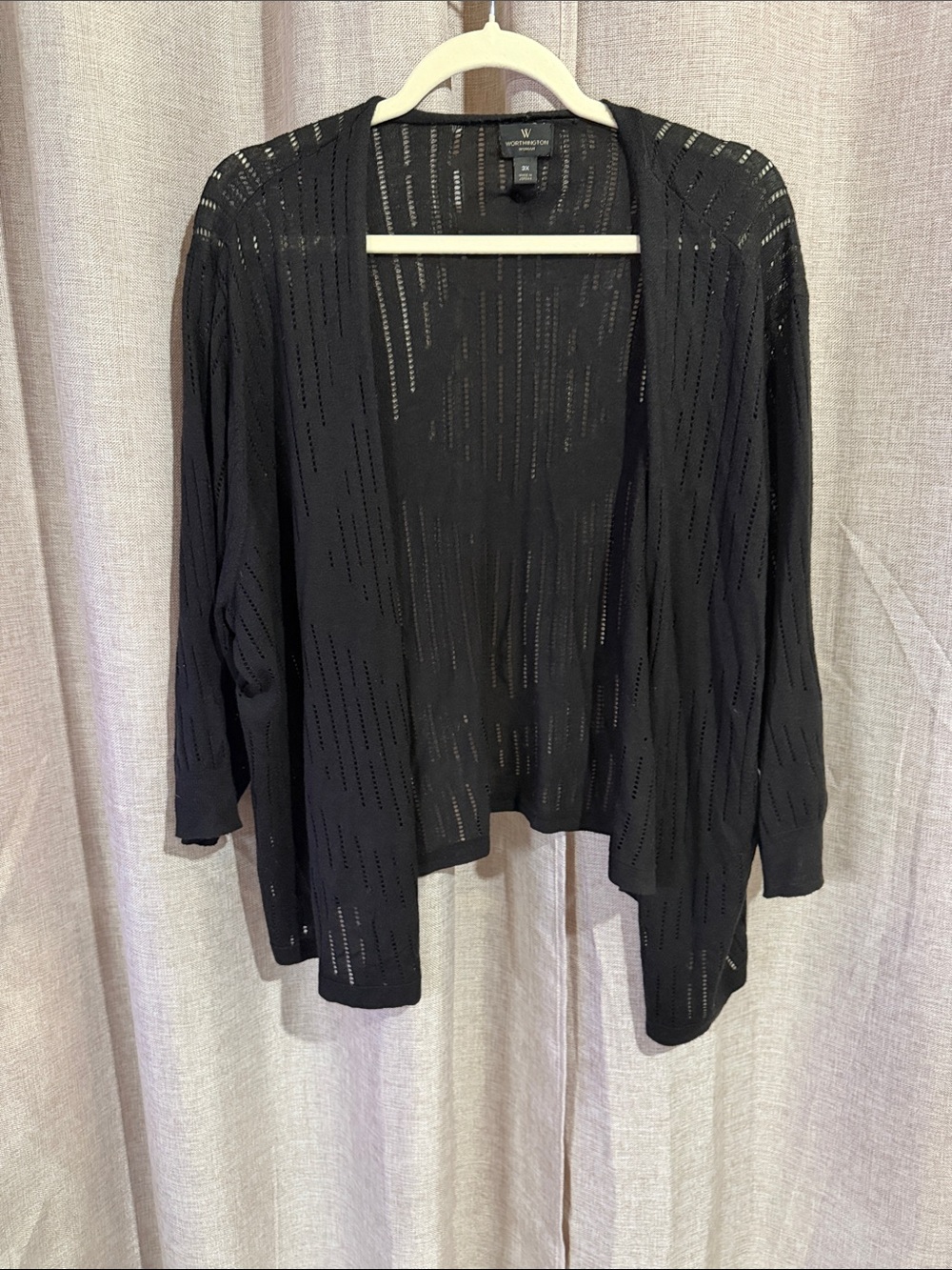 Worthington Black Open-Front Eyelet Cardigan